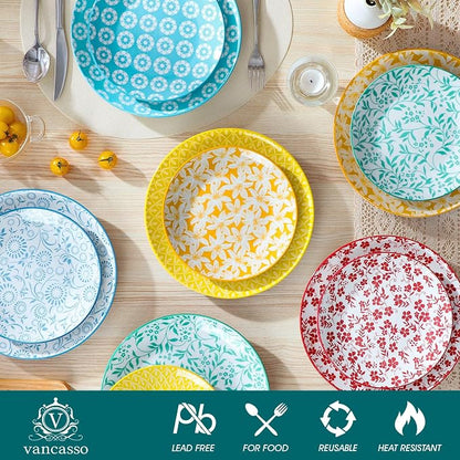 vancasso 8.25" Pastel Salad Plates Set of 6, Vintage Ceramic | Microwave - Image 3