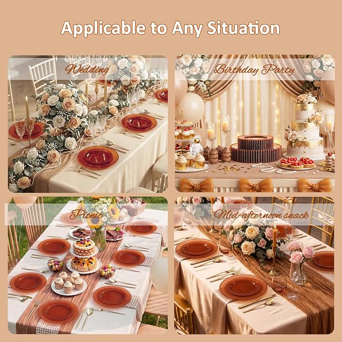 U-QE 60PCS Clear Brown Plastic Plates, Beaded Plates Disposable Heavy Duty | - Image 7