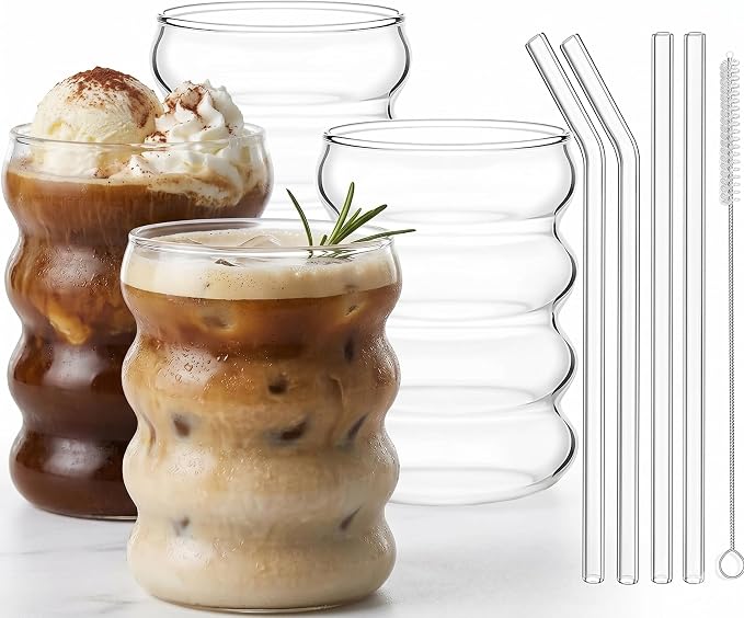 ALINK Ribbed Drinking Glass Cups by ALINK