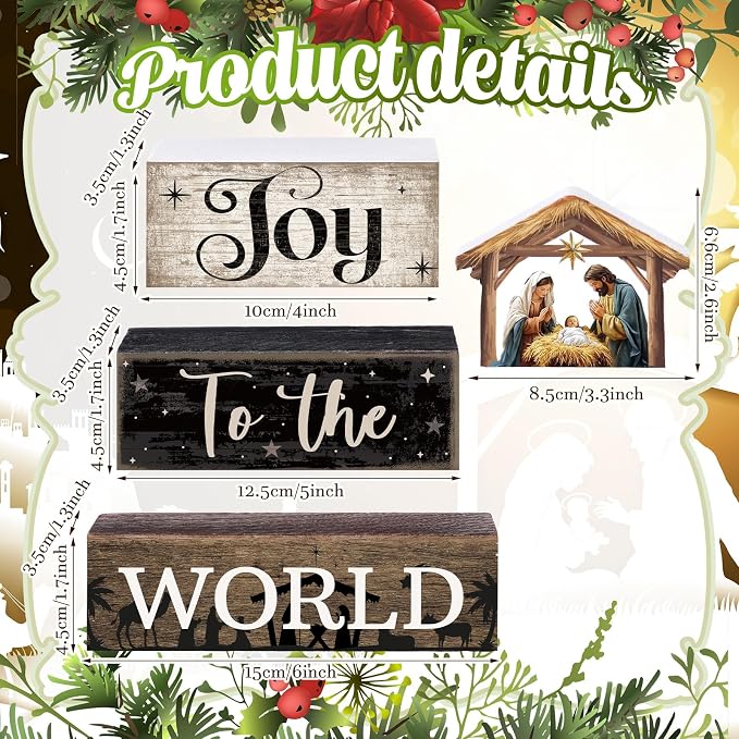 Moucuny 4 Pcs Christmas Table Decor Wooden Christian Religious Decoration - Image 3