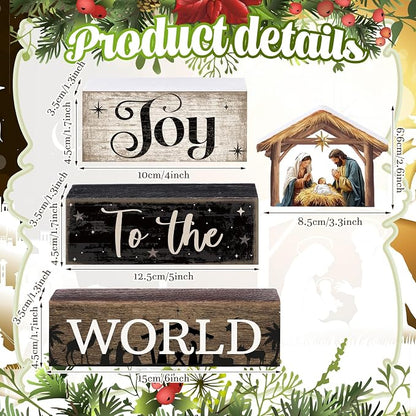 Moucuny 4 Pcs Christmas Table Decor Wooden Christian Religious Decoration - Image 3