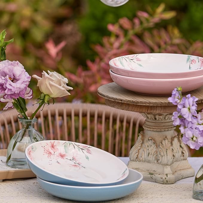 Bico Spring Sakura Pasta Bowls, 35oz Salad Bowl Set of 4, Large Ceramic Serving - Image 3