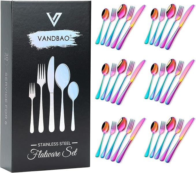 Rainbow Silverware Set Flatware Cutlery by VANDBAO