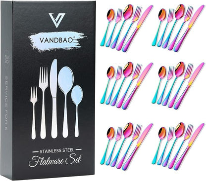 Rainbow Silverware Set Flatware Cutlery by VANDBAO