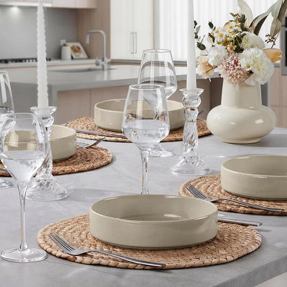 E-far Pasta Bowls Set of 6, 35 oz Large Stoneware Bowl Plates | Shallow & Wide - Image 5