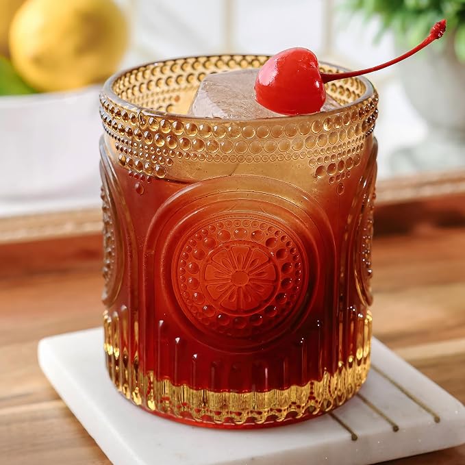 Vintage Amber Drinking Glasses Set of 6 by Kate Aspen - 10 oz Ribbed Glassware - Image 7