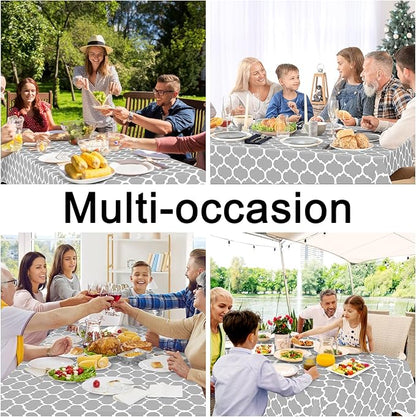 Smiry Rectangle Tablecloth, Waterproof Vinyl Tablecloths with Flannel Backing for Rectangle Tables, Wipeable Spillproof Plastic Tablecloth for Dining, Camping, Indoor and Outdoor (60"x84", Light Grey)