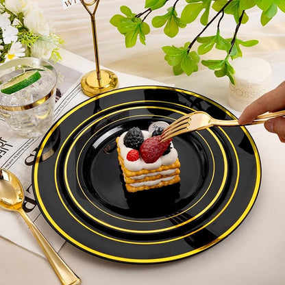 bUCLA 300PCS Black and Gold Disposable Dinnerware Set - Image 7