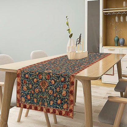 William Morris Table Runner, Rustic Boho Ethnic Flower Original Design Print - Image 2