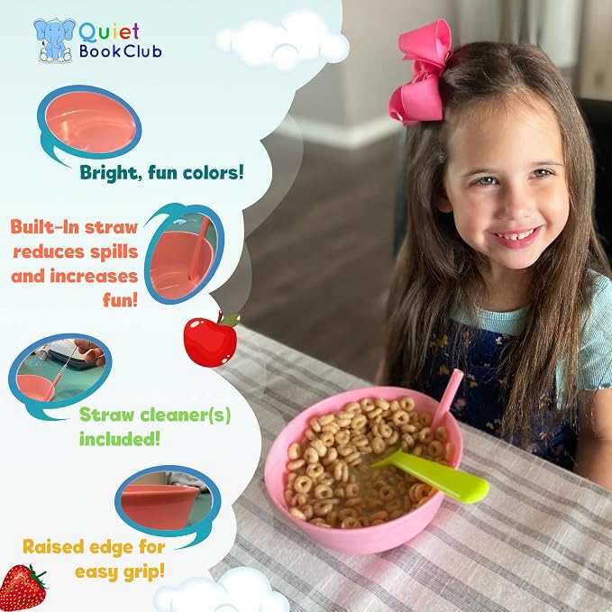 Cereal Bowls with Straws for Kids Childrens Bowls with Straw Built in for Kids - Image 3