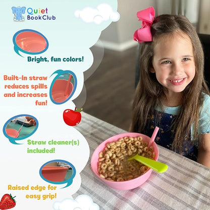 Cereal Bowls with Straws for Kids Childrens Bowls with Straw Built in for Kids - Image 3