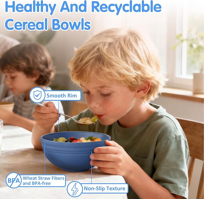 Quatish 4 PCS Unbreakable Cereal Bowls, Dishwasher & Microwave Safe Wheat Straw - Image 5