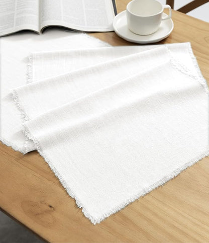 Vitalizart White Table Runner 14" x 120" Long Slub Texture Cotton Linen | Soft by Vitalizart