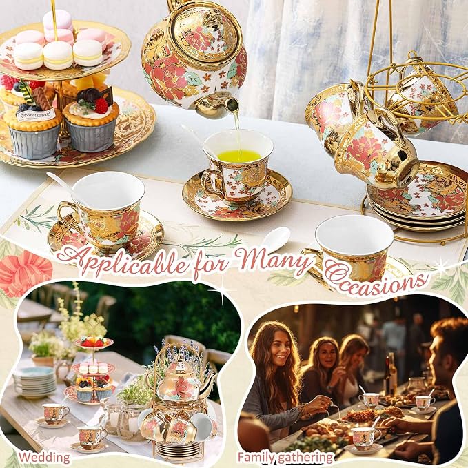 21 Pcs Porcelain Tea Set for Women Tea Party - Image 3