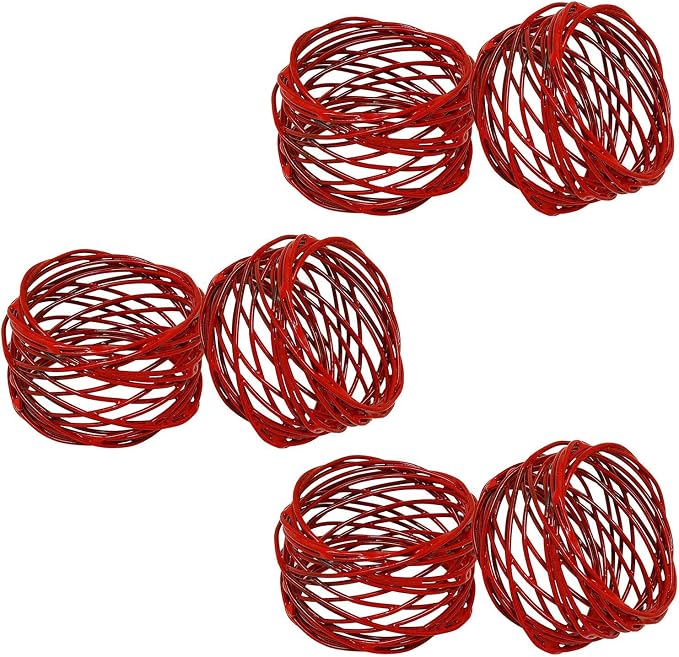 ITOS365 Handmade Round Red Mesh Napkin Rings Set of 6 Holder by ITOS365