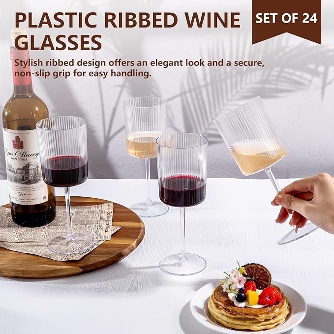 YOUBET 24Pack Plastic Ribbed Wine Glasses - Image 5