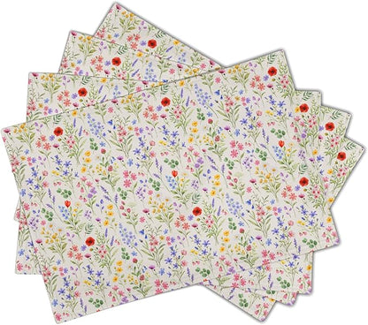 Spring Summer Placemats - Floral Place Mats Set of 4 Eucalyptus Leaves Lavender Poppy Flower Table Mats 12x18 for Party Kitchen Farmhouse