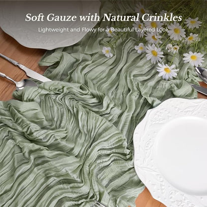 10 Pack Sage Green Cheesecloth Gauze Table Runners, 35x120 Inch | Extra Wide - Image 3