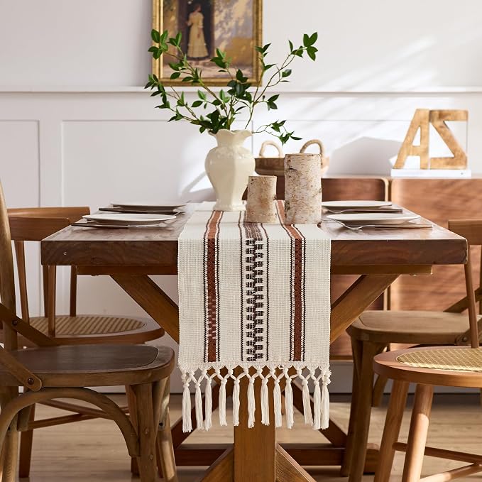 Baccessor Boho Macrame Table Runner, Terracotta Cotton Woven Table Runner - Image 3
