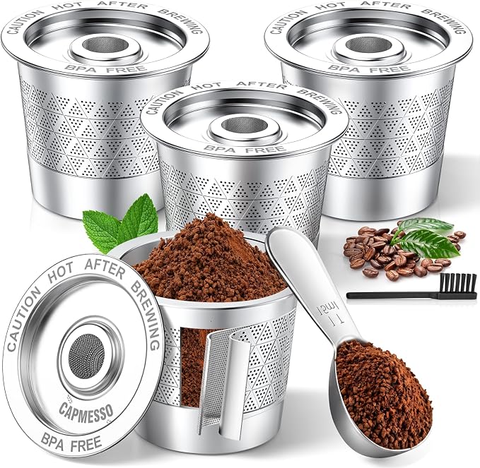 CAPMESSO Reusable K Cups for Keurig: NO Grit Stainless Steel Coffee Pod 4PC | by CAPMESSO