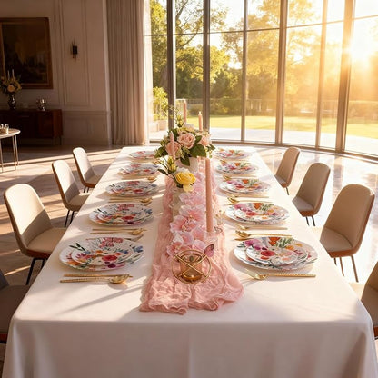DaYammi 20Pcs Plastic Plates with Watercolor Floral-Disposable Plates Heavy duty Watercolor Floral & Butterfly Plastic Plate 10.25in Dinner plates and 7.5in Dessert plates for Valentine's Day Party