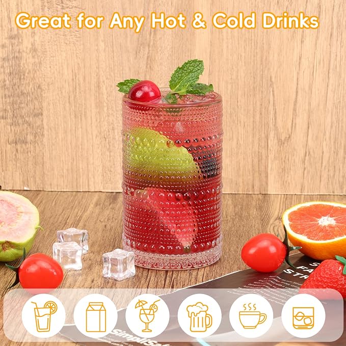 Moretoes Hobnail Drinking Glasses Set of 16, Vintage Water Glass Cups | 12 Oz - Image 4