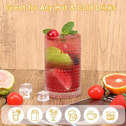 Moretoes Hobnail Drinking Glasses Set of 16, Vintage Water Glass Cups | 12 Oz - Image 4