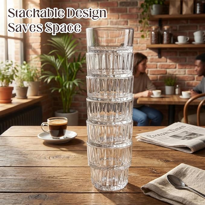 6 Pack Stackable Drinking Glasses 8.8 oz Clear Glass Cups - Image 7