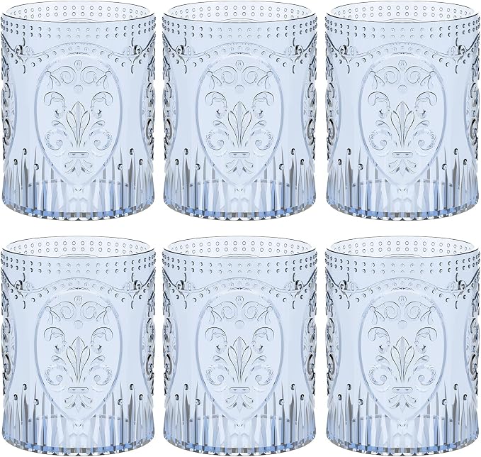 Qinyoung 6 Plastic Vintage Drinking Glasses 8.5oz Stemless Retro Embossed Wine by Qinyoung
