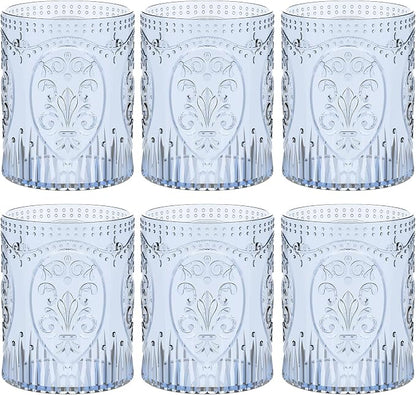 Qinyoung 6 Plastic Vintage Drinking Glasses 8.5oz Stemless Retro Embossed Wine by Qinyoung