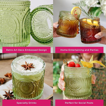 Kate Aspen Retro Arch Floral Green Drinking Glasses Set of 6-10 oz Vintage - Image 5