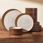 Stoneware Dinnerware Set for 4, Cream Brown Reactive Glaze | 12 pcs Ceramic by FamiwarePremium