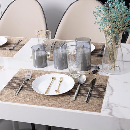 Winknowl Placemats Set of 8, Washable Vinyl Woven Placemats, Heat Resistant & Wipeable Table Mats for Kitchen Dining Table (Brown)