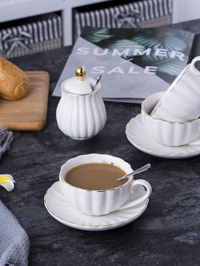 Jusalpha Porcelain Tea Set- 8 OZ Coffee/Teacup, Cup Holder, Serve of 4- - Image 6