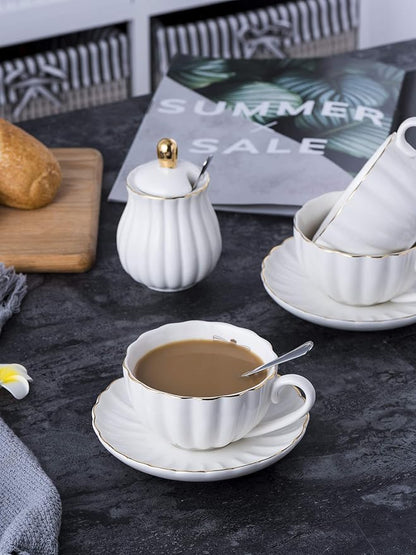 Jusalpha Porcelain Tea Set- 8 OZ Coffee/Teacup, Cup Holder, Serve of 4- - Image 6