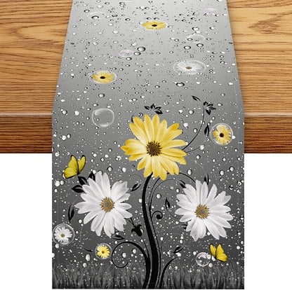 Daisy Floral Table Runner, Rustic Farmhouse Spring Yellow Floral Flower Boho by Unknown