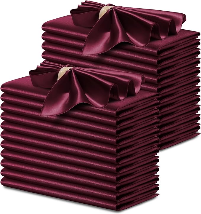 P Pothuiny 24 Pcs Burgundy Satin Napkins 17 x 17 Inch, Satin Cloth Napkins | by P+Pothuiny