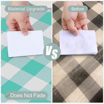 misaya Rectangle Waterproof Vinyl Table Cloth, Buffalo Flannel Backed Tablecloth, Wipeable Plastic Table Cover for Dinner, Kitchen, Outdoor (60" x 120", Teal and White)