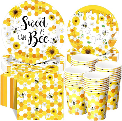 Funnymoom 250 Pcs Bee Party Decoration Sweet as Can Bee Paper Plates Napkins by Funnymoom