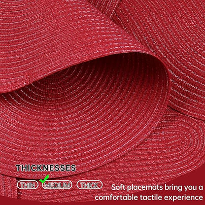 Noctiflorous Oval Braided Placemats Set of 8 Woven 12x18 Inch Non Slip Washable Heat Resistant Place Mats Round Tablemats for Dining Kitchen Party Daily Table Decor Dinner Mats (Red, 8)