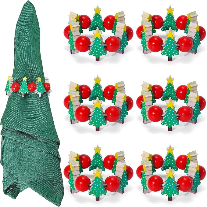 KPOSIYA Christmas Napkin Rings Set of 6, Xmas Tree Napkin Rings by KPOSIYA