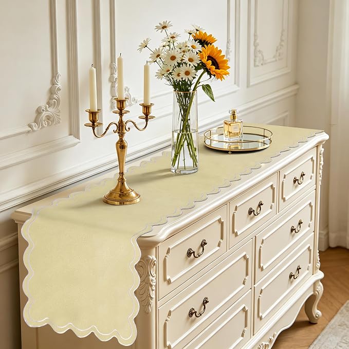 Champagne Gold Scalloped Table Runner 15x70 Inch, French Country Dining Table - Image 2