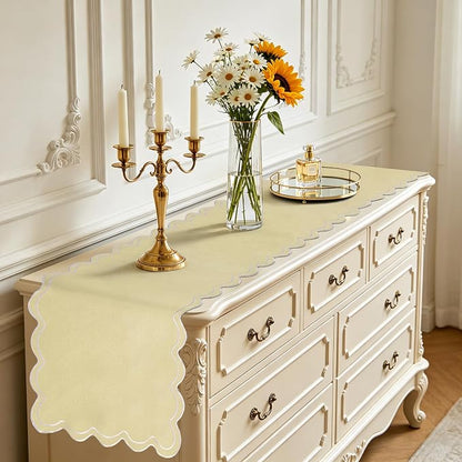 Champagne Gold Scalloped Table Runner 15x70 Inch, French Country Dining Table - Image 2