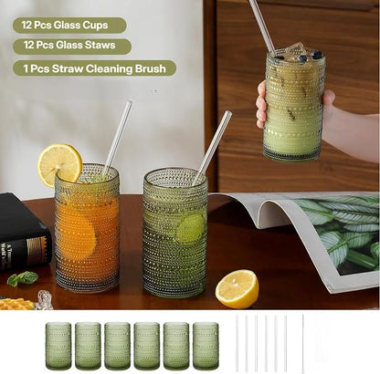 16oz Green Hobnail Drinking Glasses - Image 3