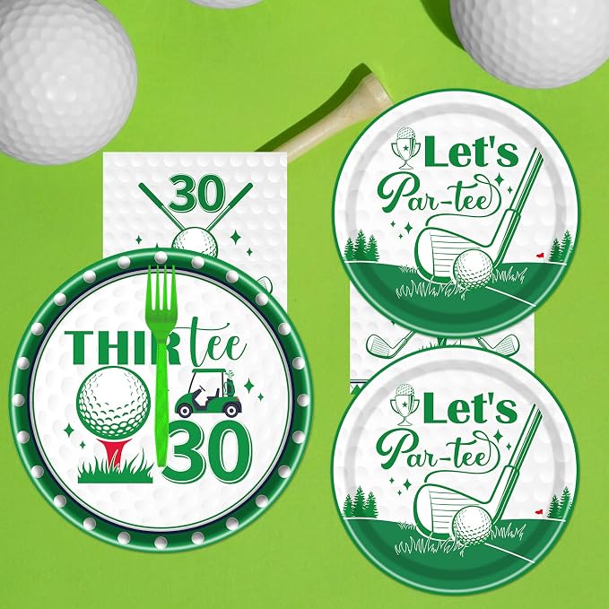 Rakuto Golf 30th Birthday Party Decorations 96PCS Plates Napkins Forks | Golf - Image 5