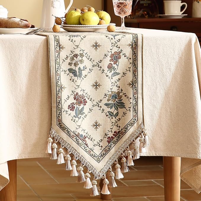 Patdrea Designer French Elegant Linen Table Runner, Floral Pattern - Image 2