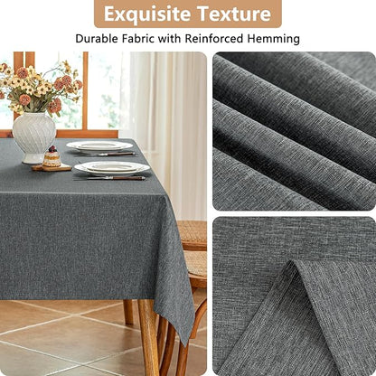 Fabric Rectangle Grey Tablecloth 60 x 102 Inch Faux Linen Textured Stain Resistant & Reusable Rectangular Gray Table Cloth Anti-Scratch for Dining Kitchen Party