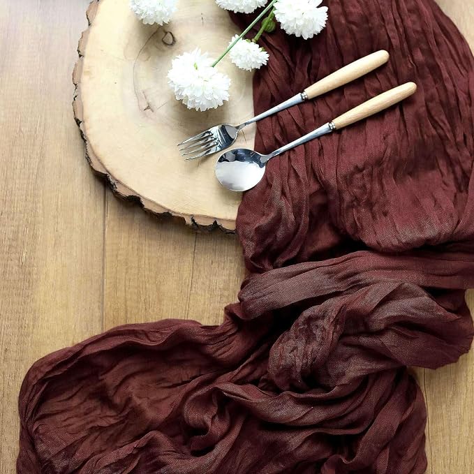 Efavormart 10ft Burgundy Cheesecloth Table Runner - Image 2