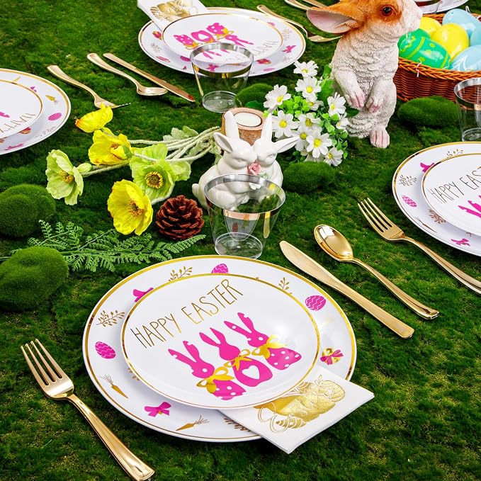 175 Pcs Easter Plates for Party | Bunny Design Disposable Dinnerware Set. - Image 5