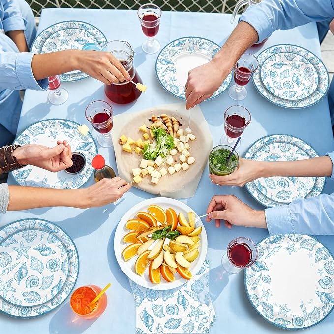 180Pcs Blue Seashell Starfish Coral Plates and Napkins Set, Serves 60 | - Image 8